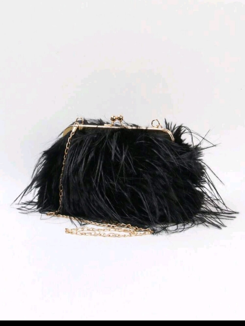 BRAND NEW ** Black Feather Clutch with Gold Chain